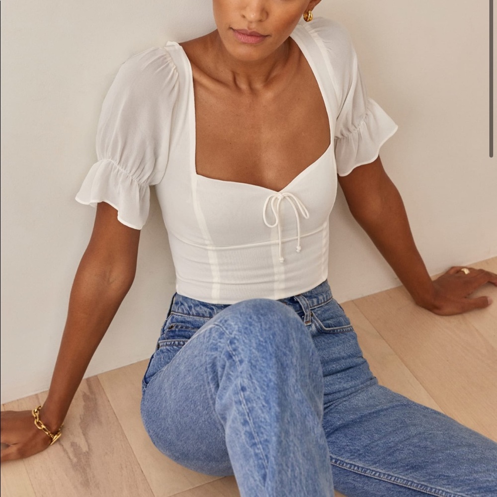 Reformation white puffy sleeve top
